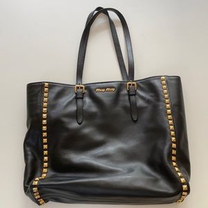 Miu miu black leather studded tote